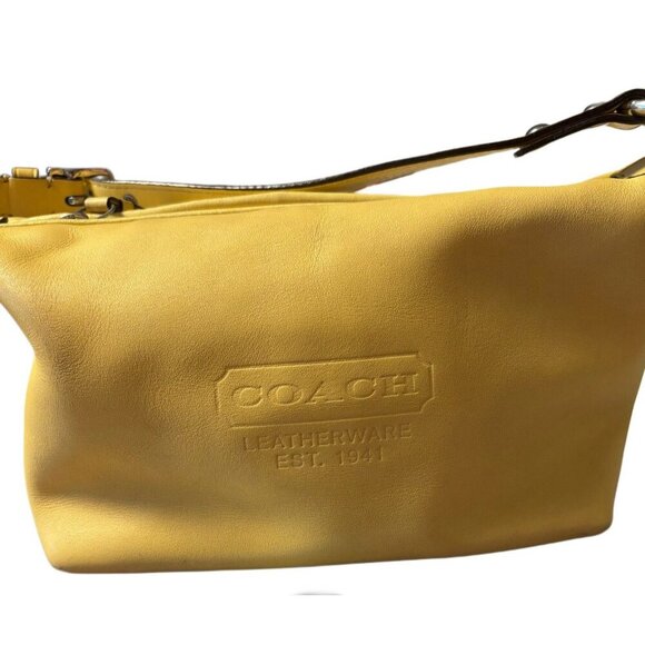 Vtg Coach Leatherware Mini Bag Mute Yellow Leather Baguette Y2K - Picture 3 of 8